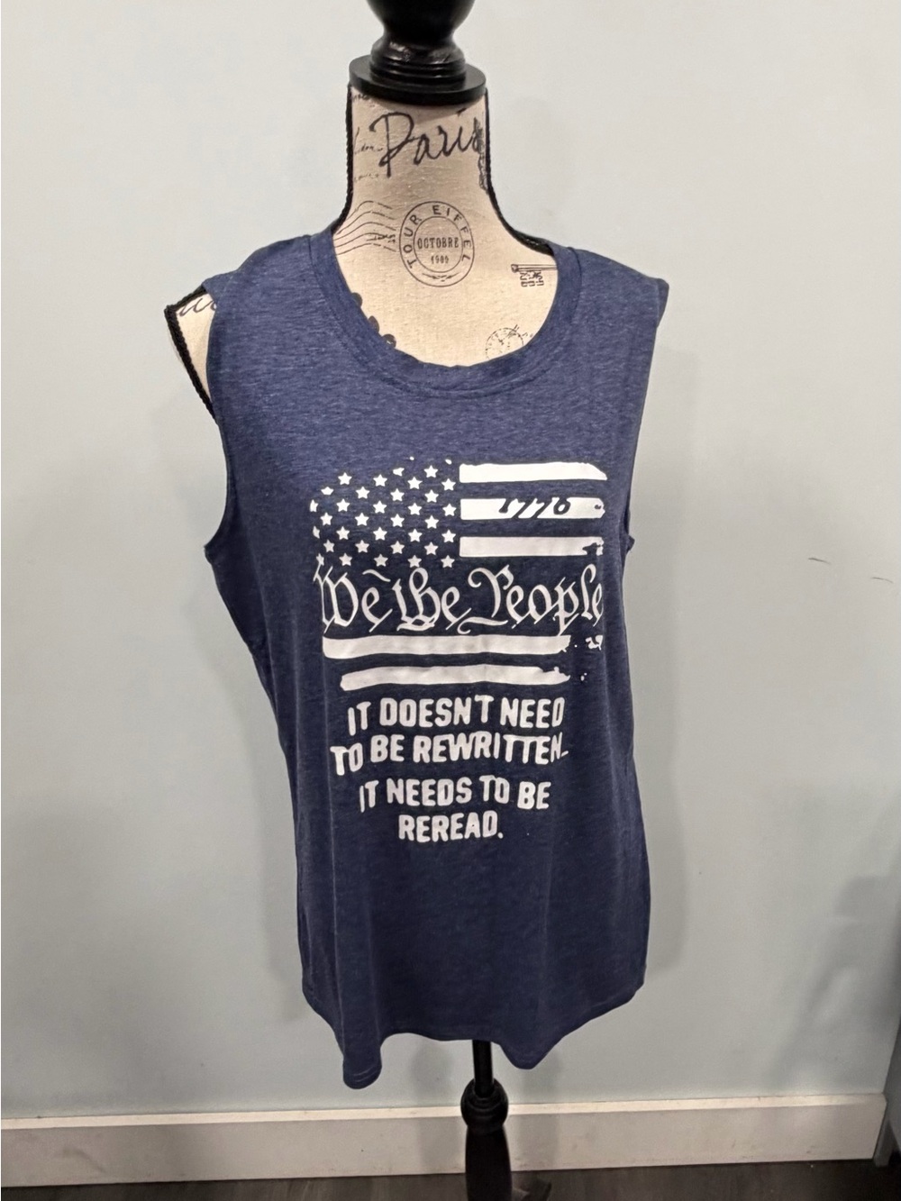 Source Unknown Navy Sleeveless Graphic Tank with Flag Print